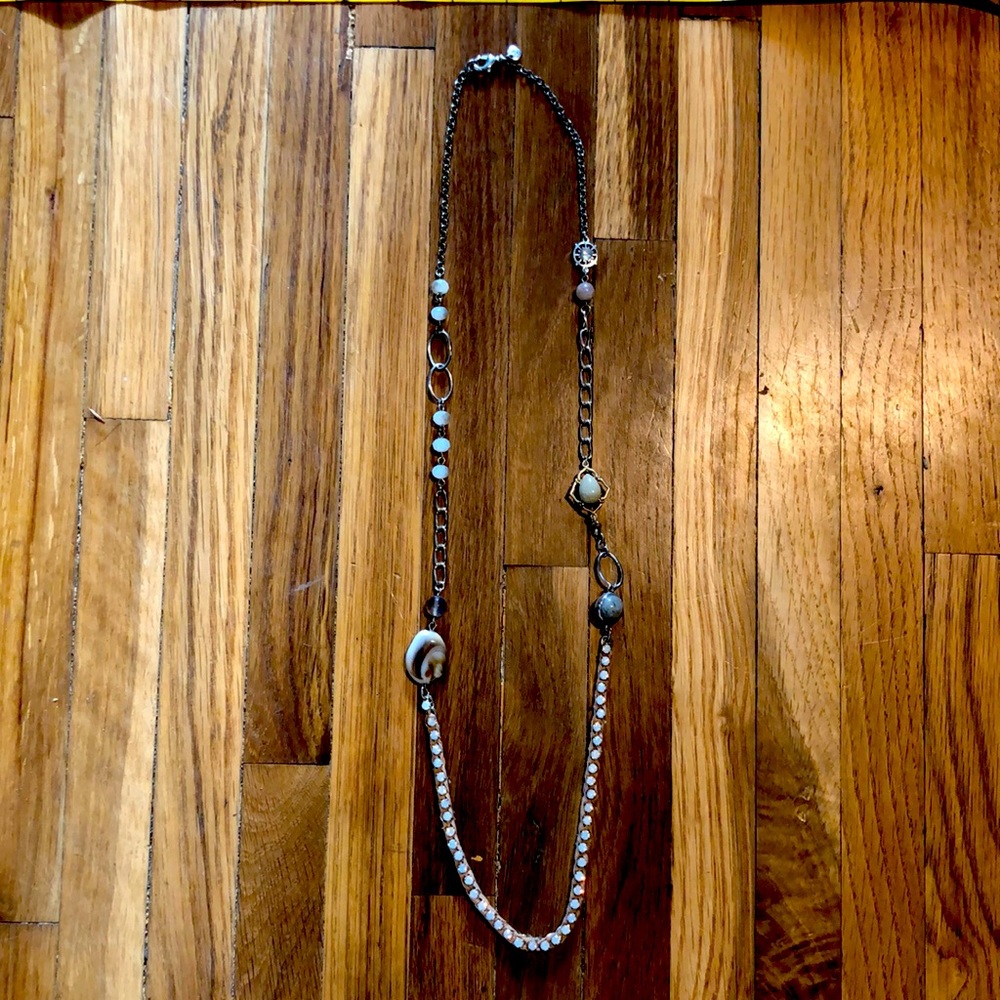 Beaded and stone necklace in neutral tones, LOFT, 33” adjustable chain.